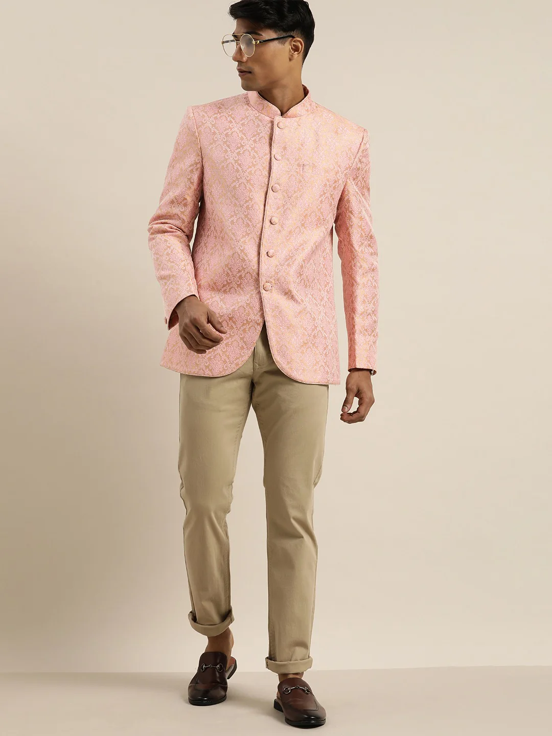 Men's Pink Ethnic Woven Jodhpuri - Image 5