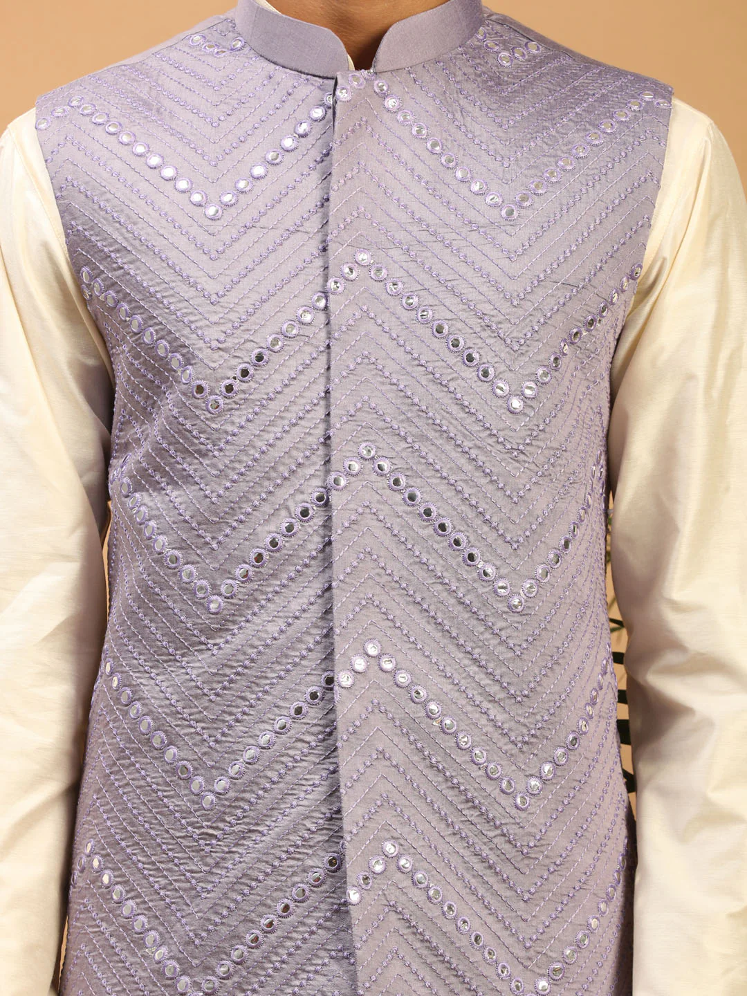 Men's Purple Mirror Jacket With Kurta Pyjama Set - Image 4