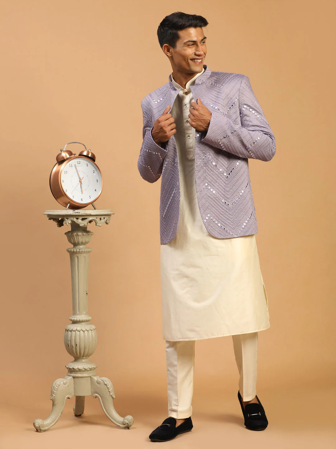 Men's Purple Mirror Jodhpuri With Kurta Pant Set - Image 2