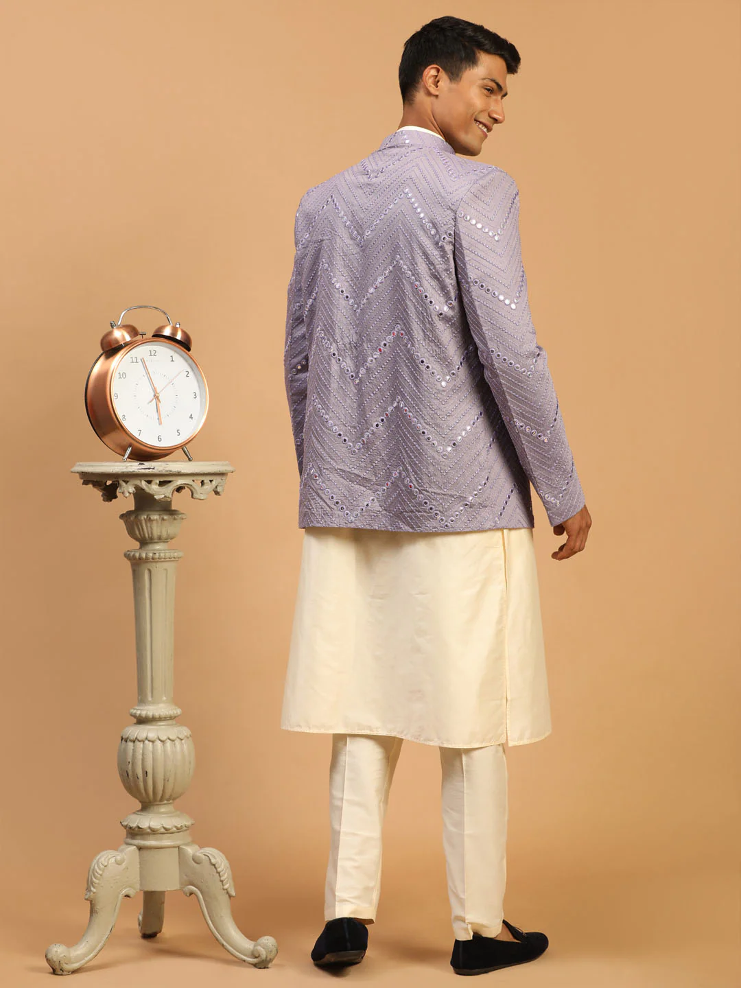 Men's Purple Mirror Jodhpuri With Kurta Pant Set - Image 3