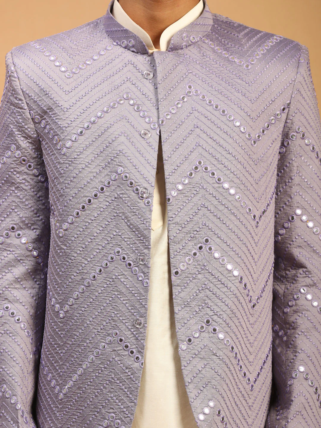 Men's Purple Mirror Jodhpuri With Kurta Pant Set - Image 4