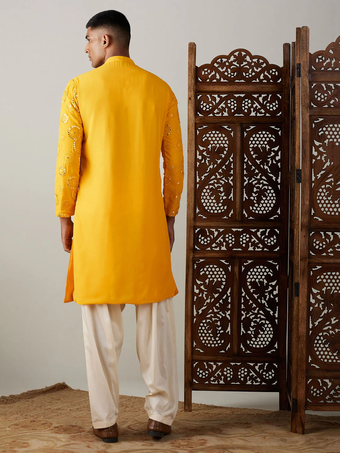 Men's Yellow Embroidered Kurta Patiala Set - Image 3