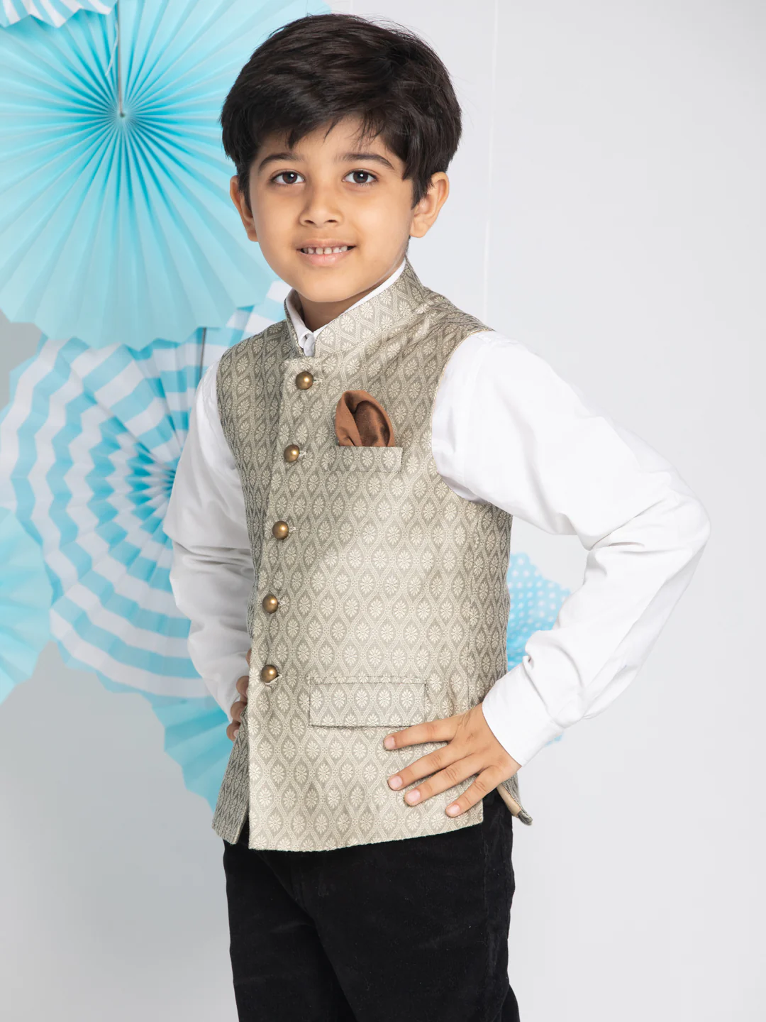 Boy's Beige Nehru Jacket - Image 2
