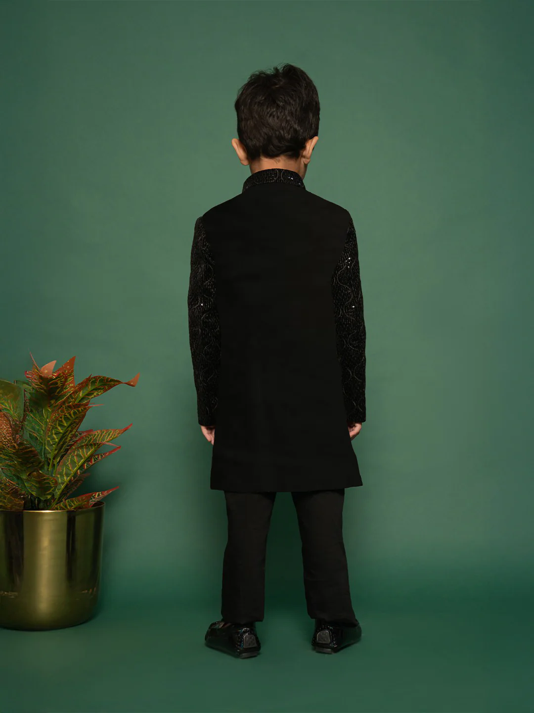Boy's Black Sherwani Set - Image 3