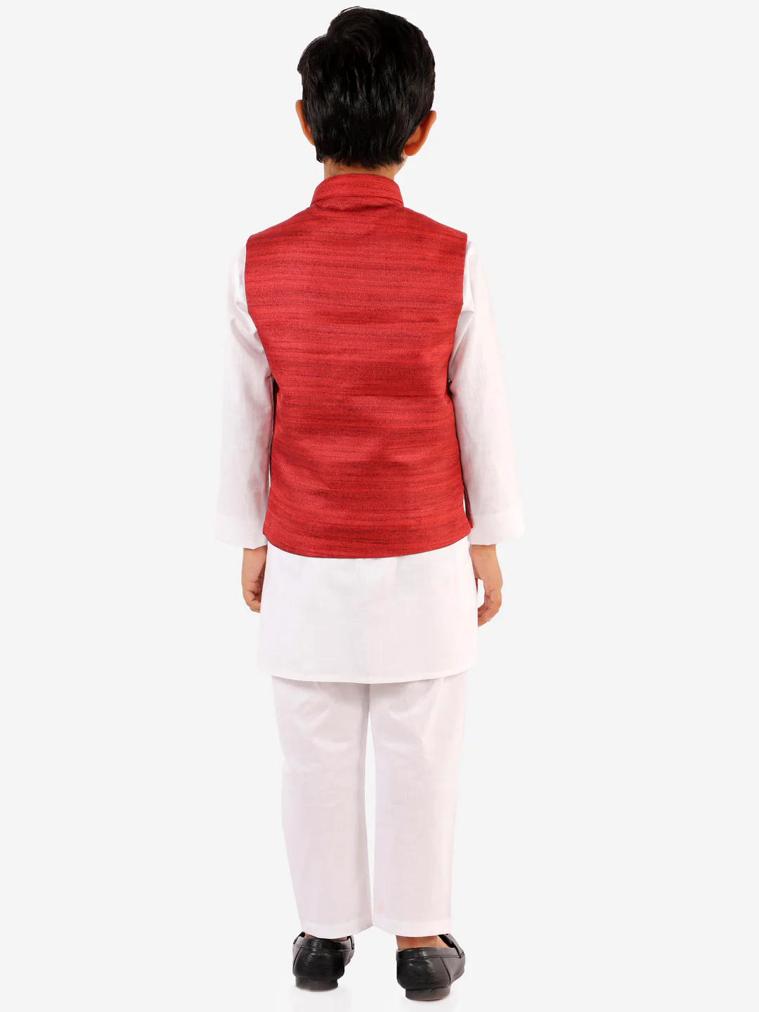 Boy's' Maroon And White Jacket, Kurta And Pyjama Set - Image 3