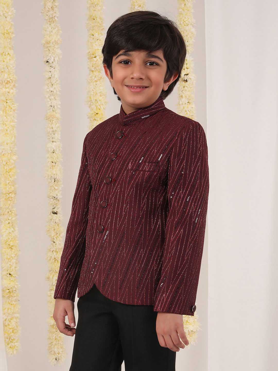Boy's Maroon Sequined Jodhpuri - Image 2