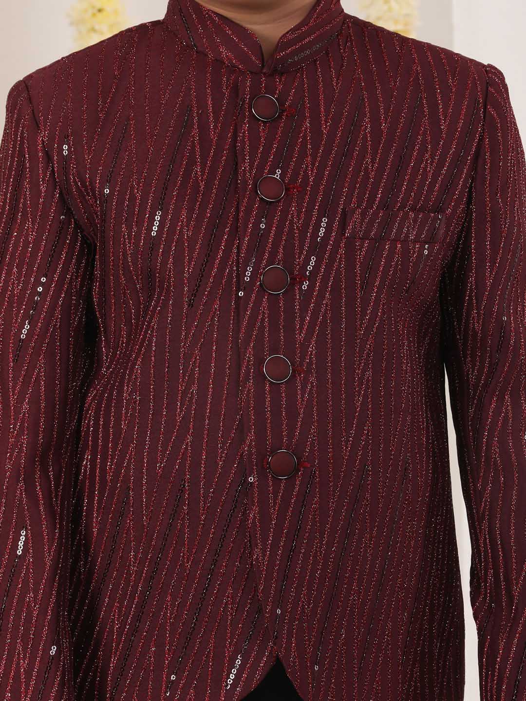 Boy's Maroon Sequined Jodhpuri - Image 4