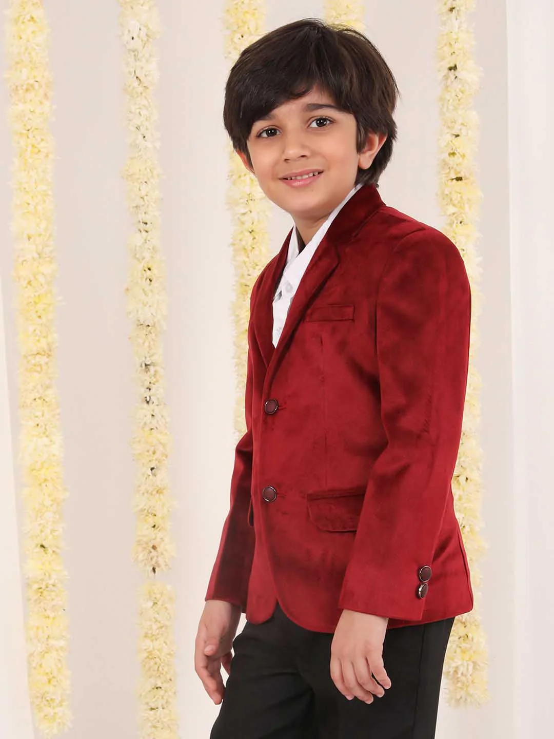 Boy's Maroon Velvet Blazer - Image 2