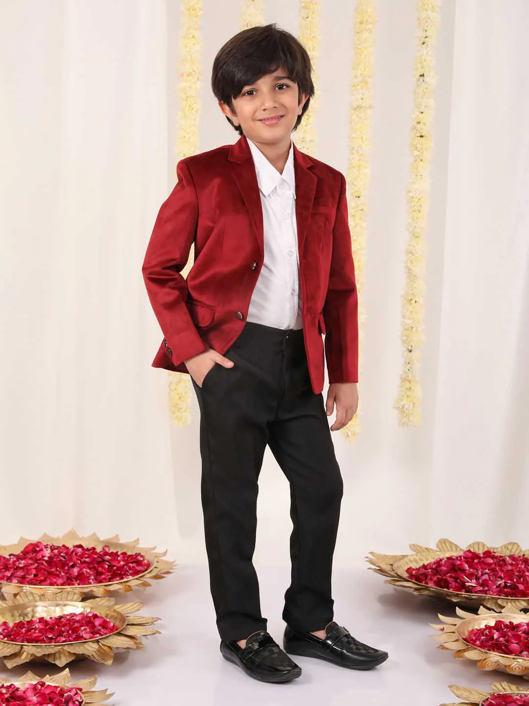Boy's Maroon Velvet Blazer - Image 6