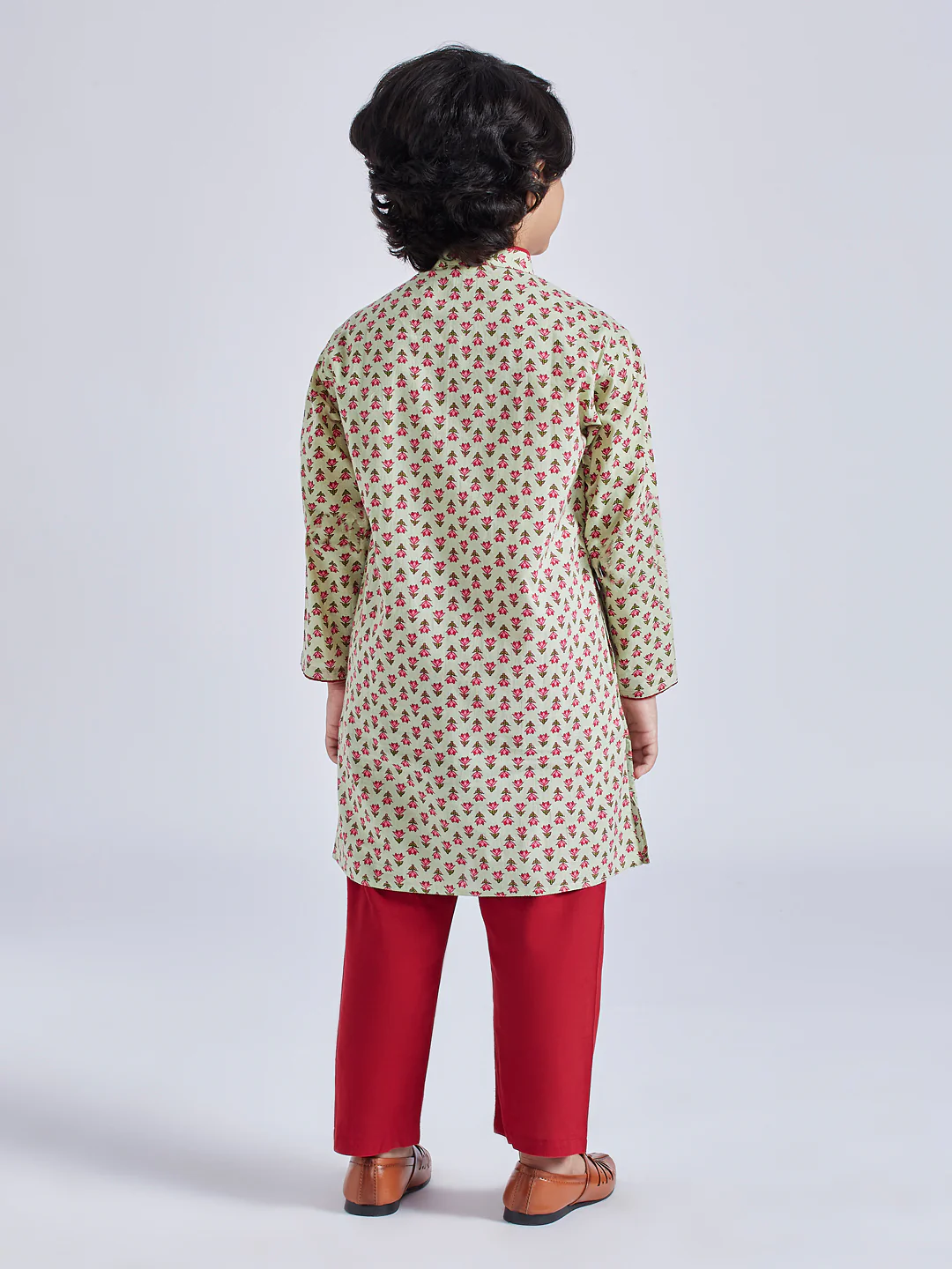 Boy's' Mint Green Kurta Pyjama Set - Image 5