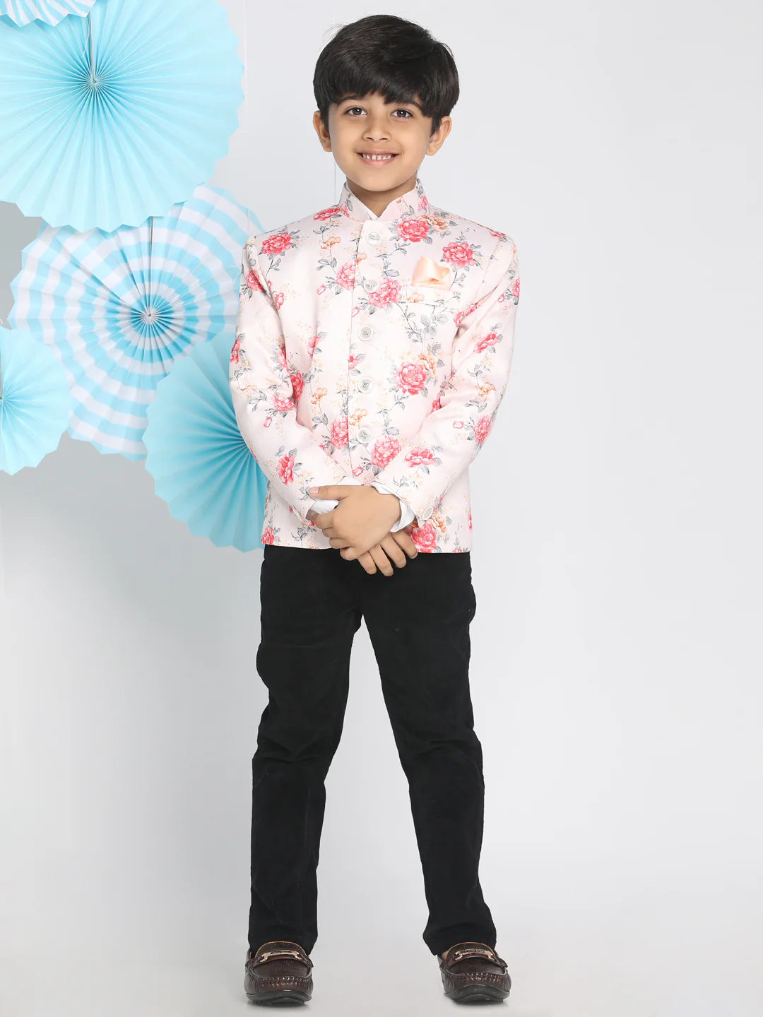 Floral Printed Peach Bandhgala Prince Coat Jodhpuri - Image 6