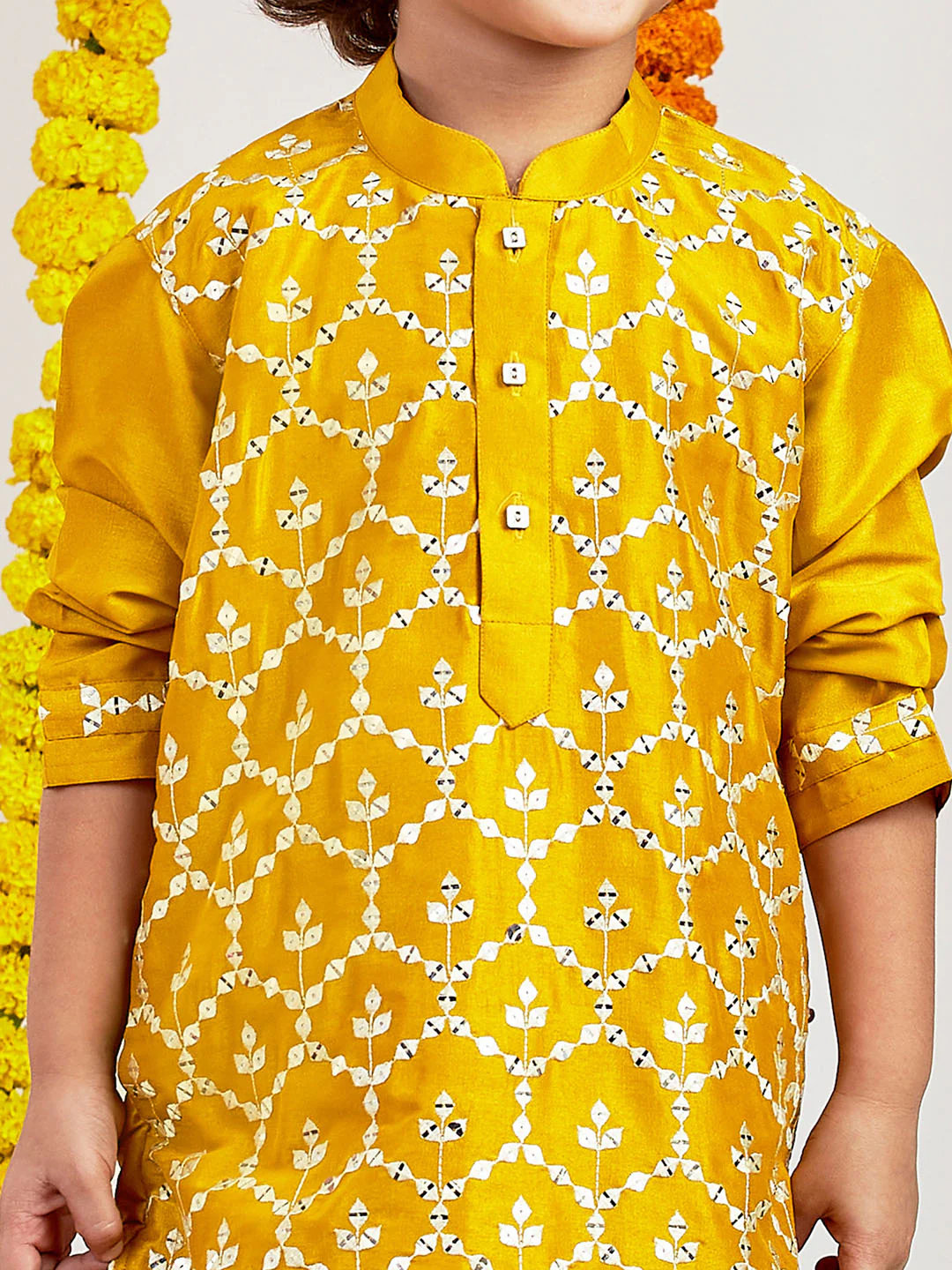 Boy's' Mustard Kurta And Patiala Set - Image 2
