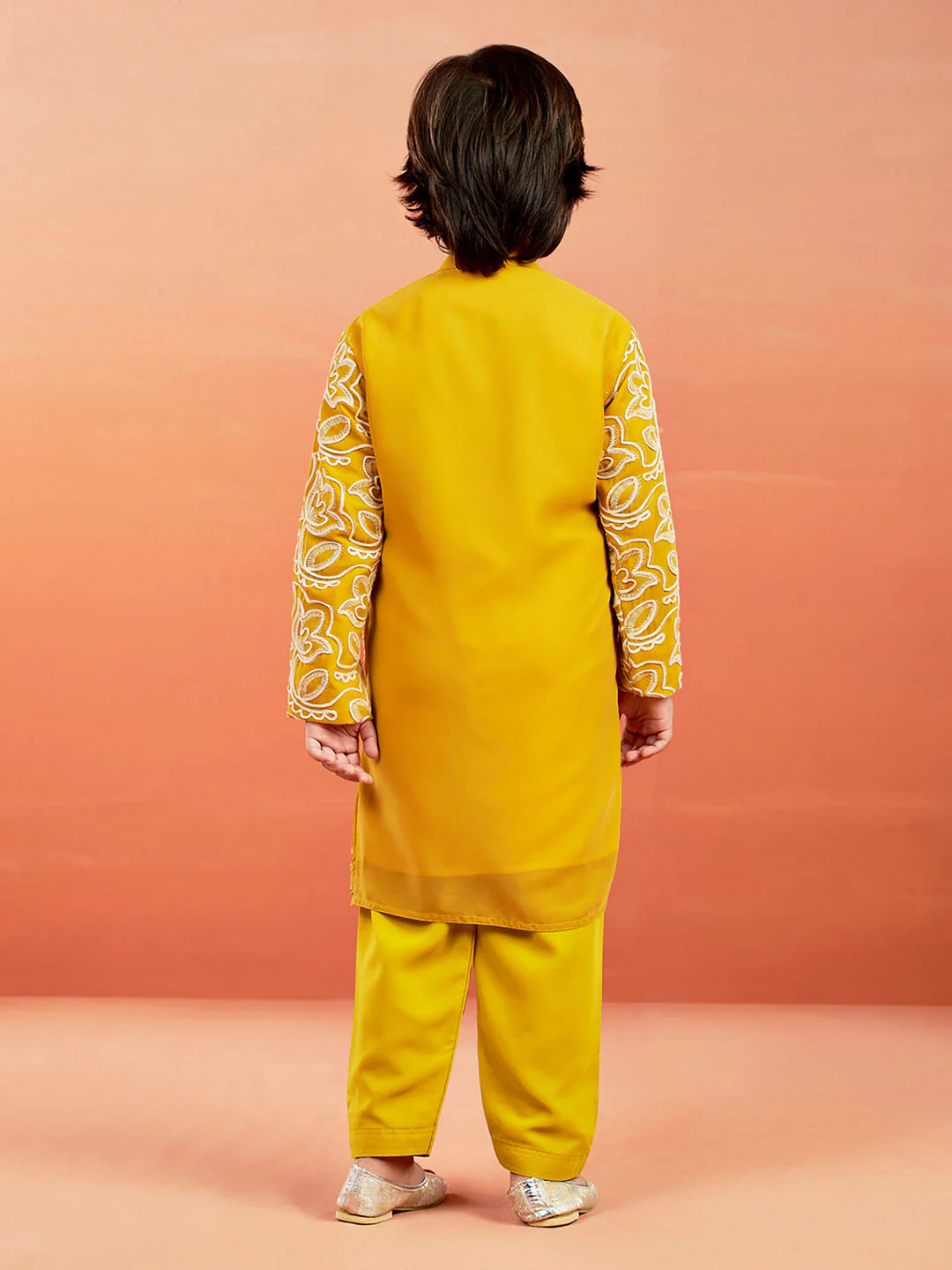 Boy's' Mustard Kurta And Pyjama Set - Image 5