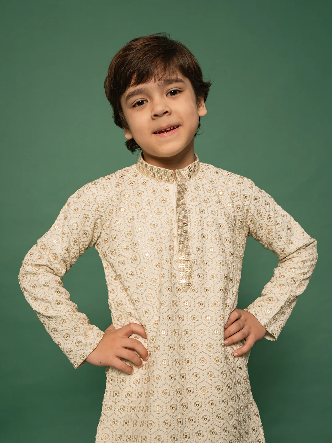 Boy's Off White Kurta And Pyjama Set - Image 2