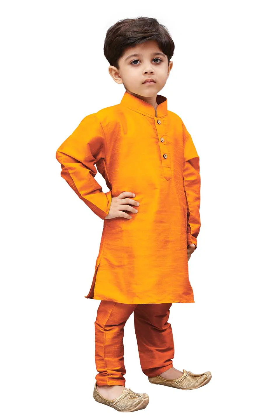 VASTRAMAY Boys' Orange Cotton Silk Blend Kurta and Pyjama Set - Image 2