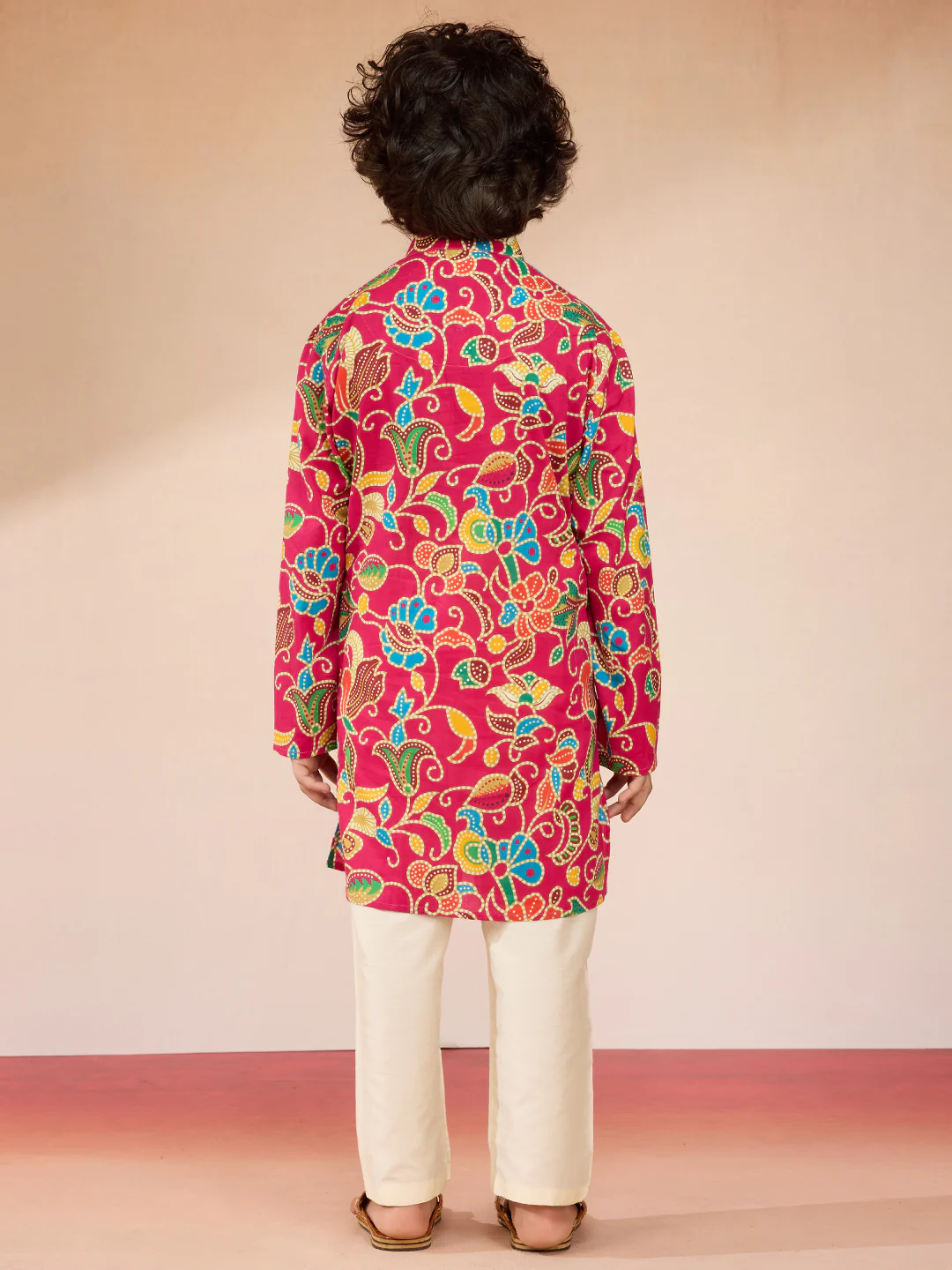 Boys Pink Cotton Kurta Pajama Set - Image 4