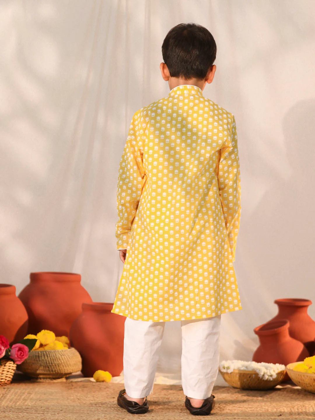 Boy's' Yellow Kurta Pyjama Set - Image 3