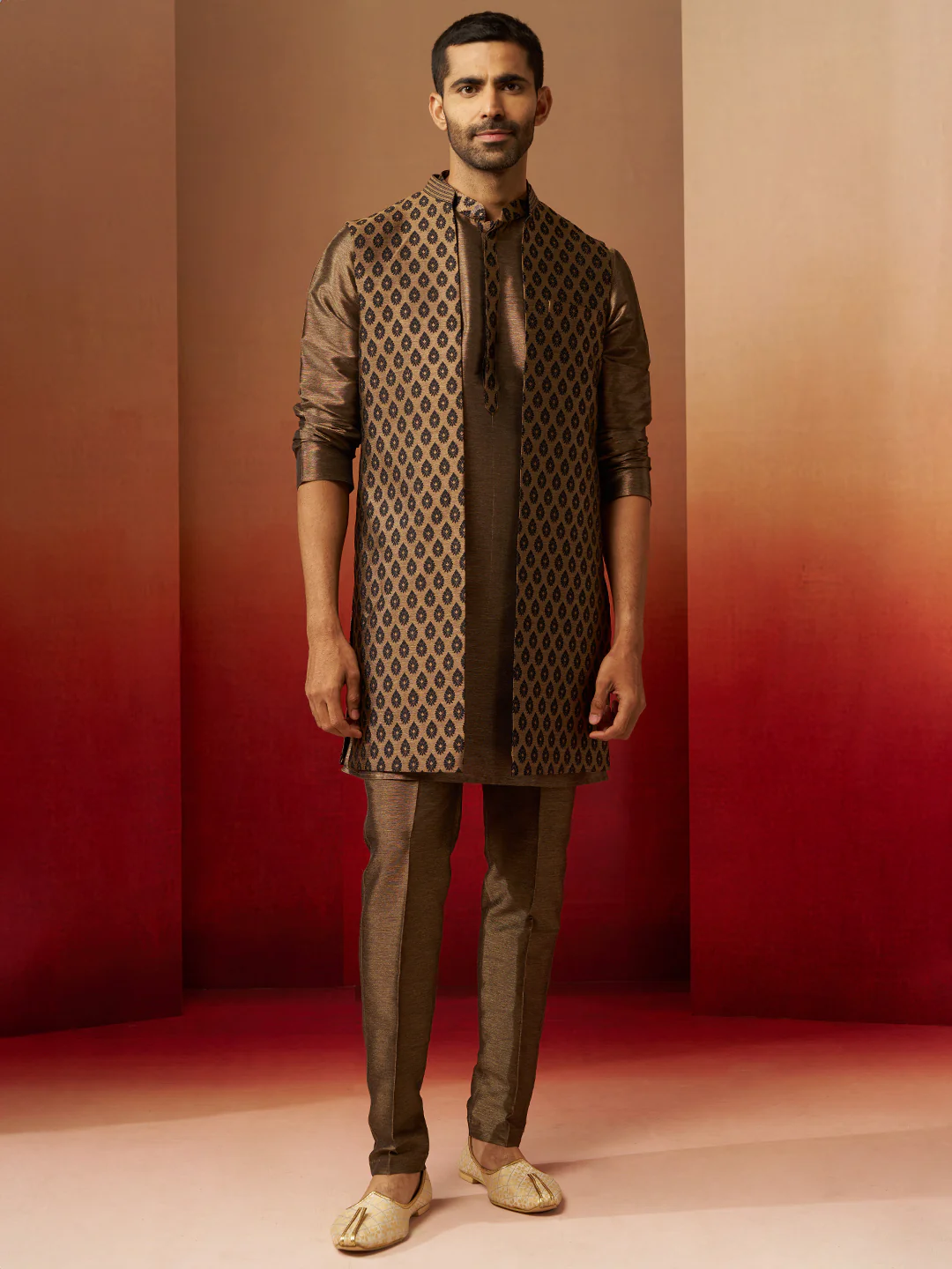 Men Bronze Black Silk 3-Piece Jacquard Set - Image 3