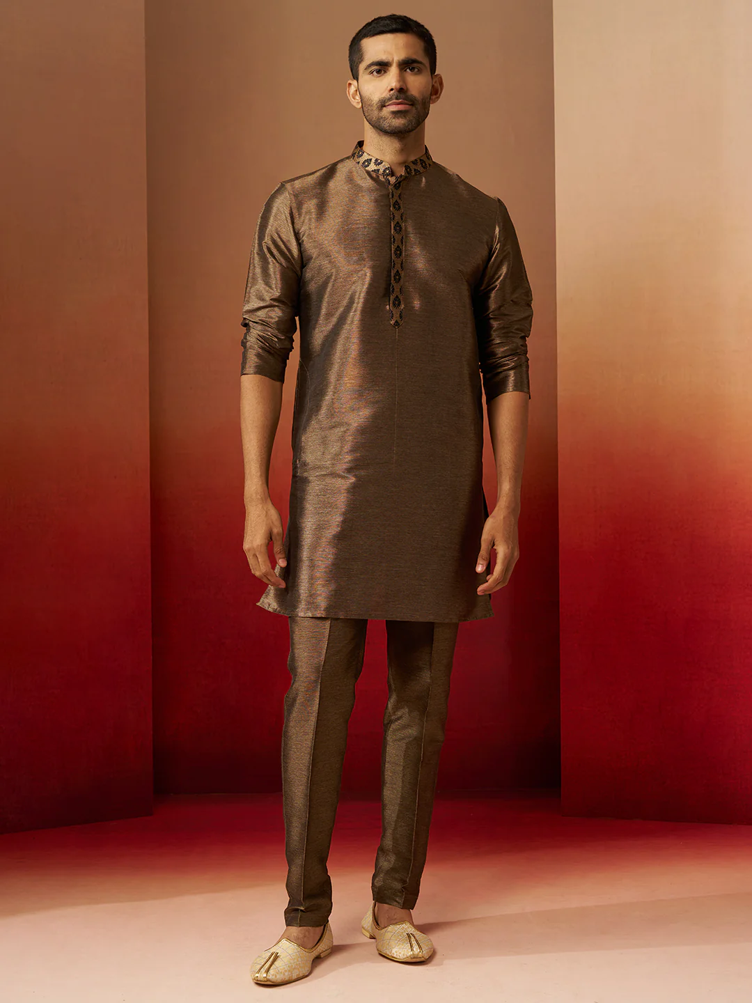 Men Bronze Black Silk 3-Piece Jacquard Set - Image 6