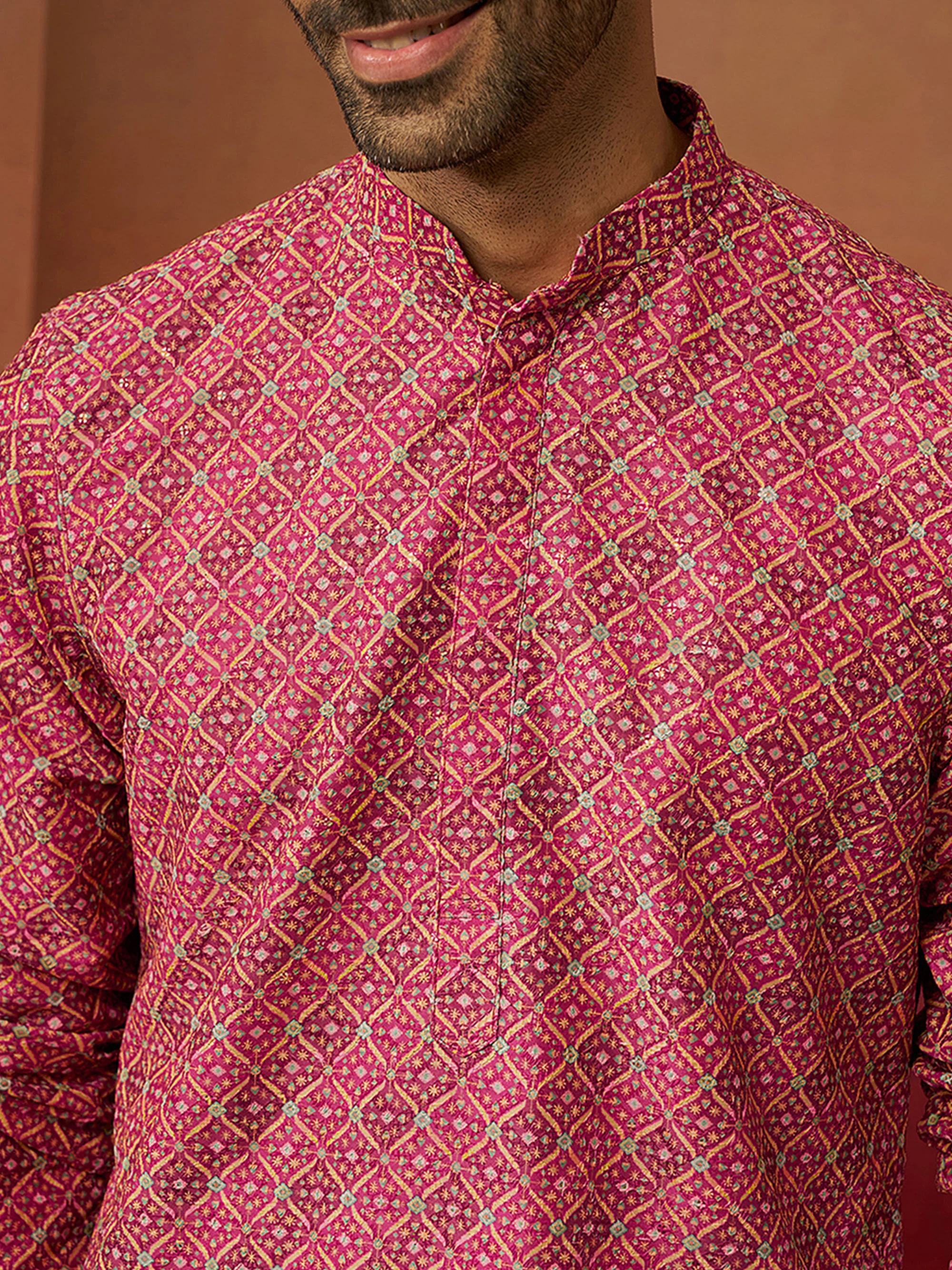 Men Falsa Cotton Gems Work Kurta - Image 2