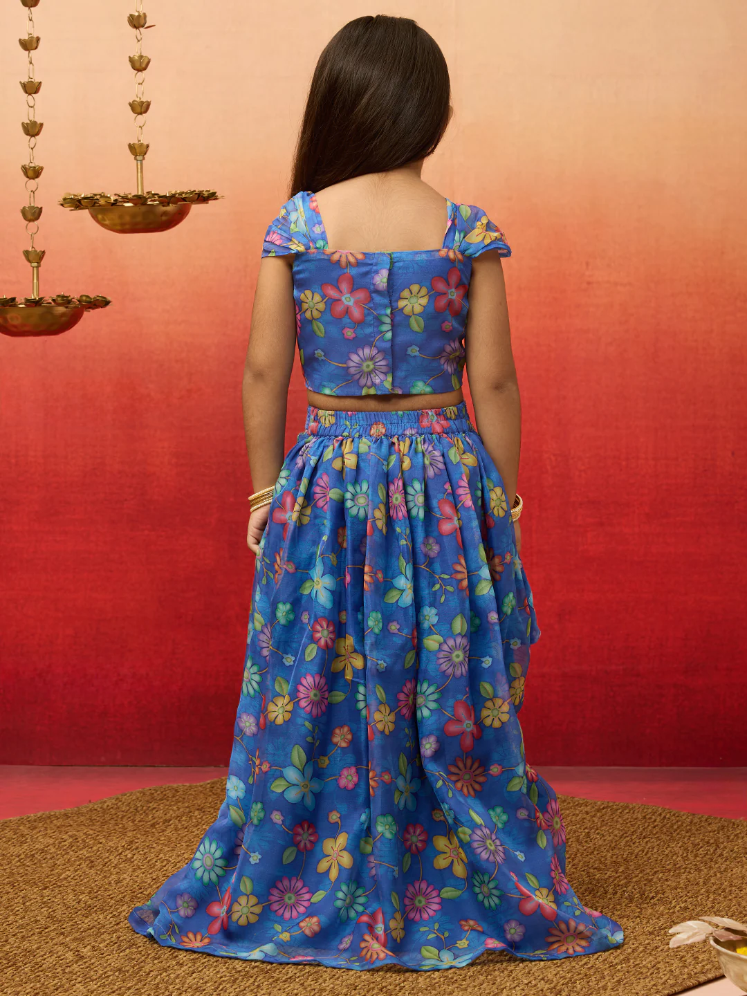 Vastramay Girls Blue Organza Lehenga Set - Image 5