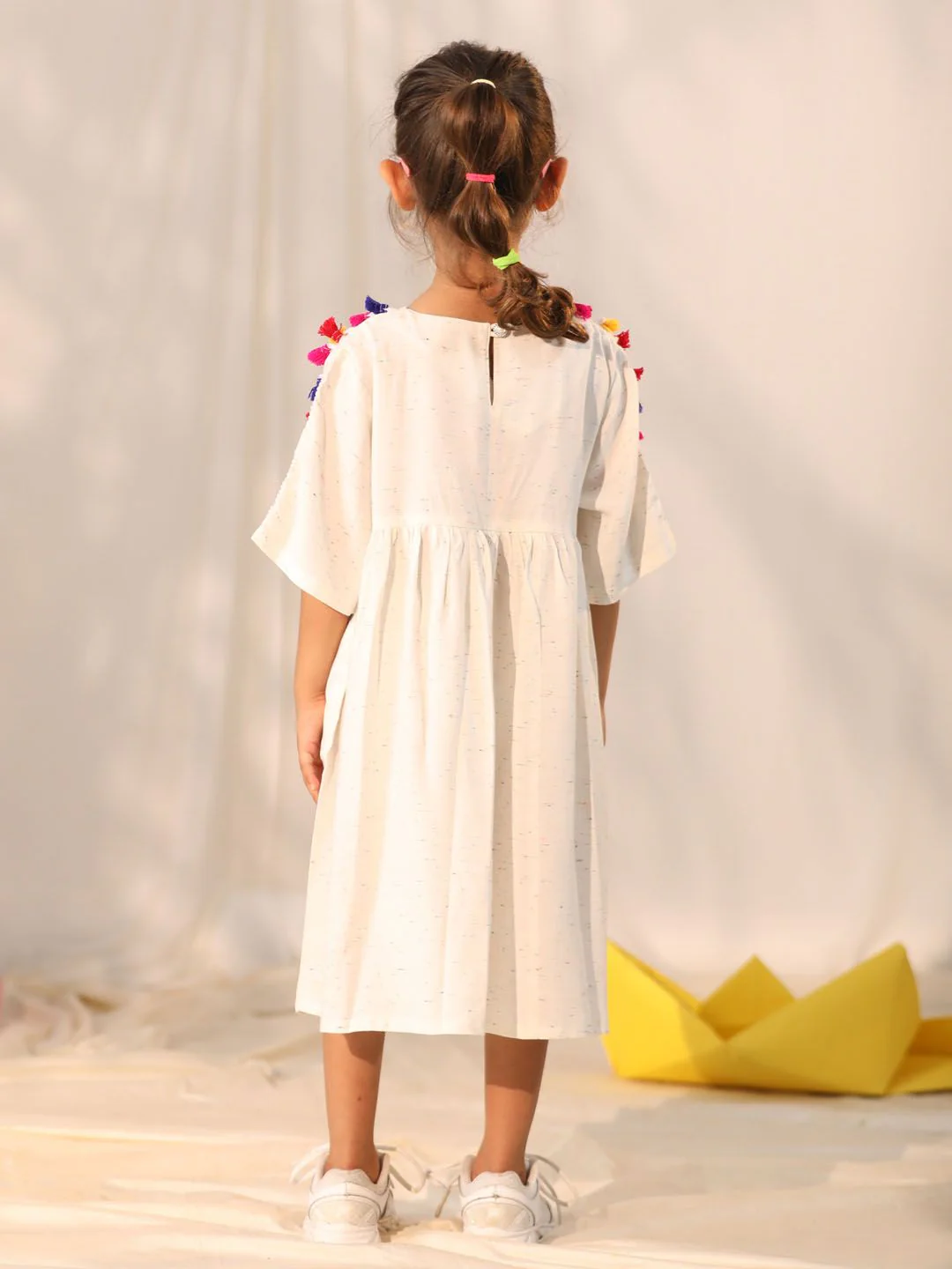 Girl's' Cream Holi Special Dress - Image 3