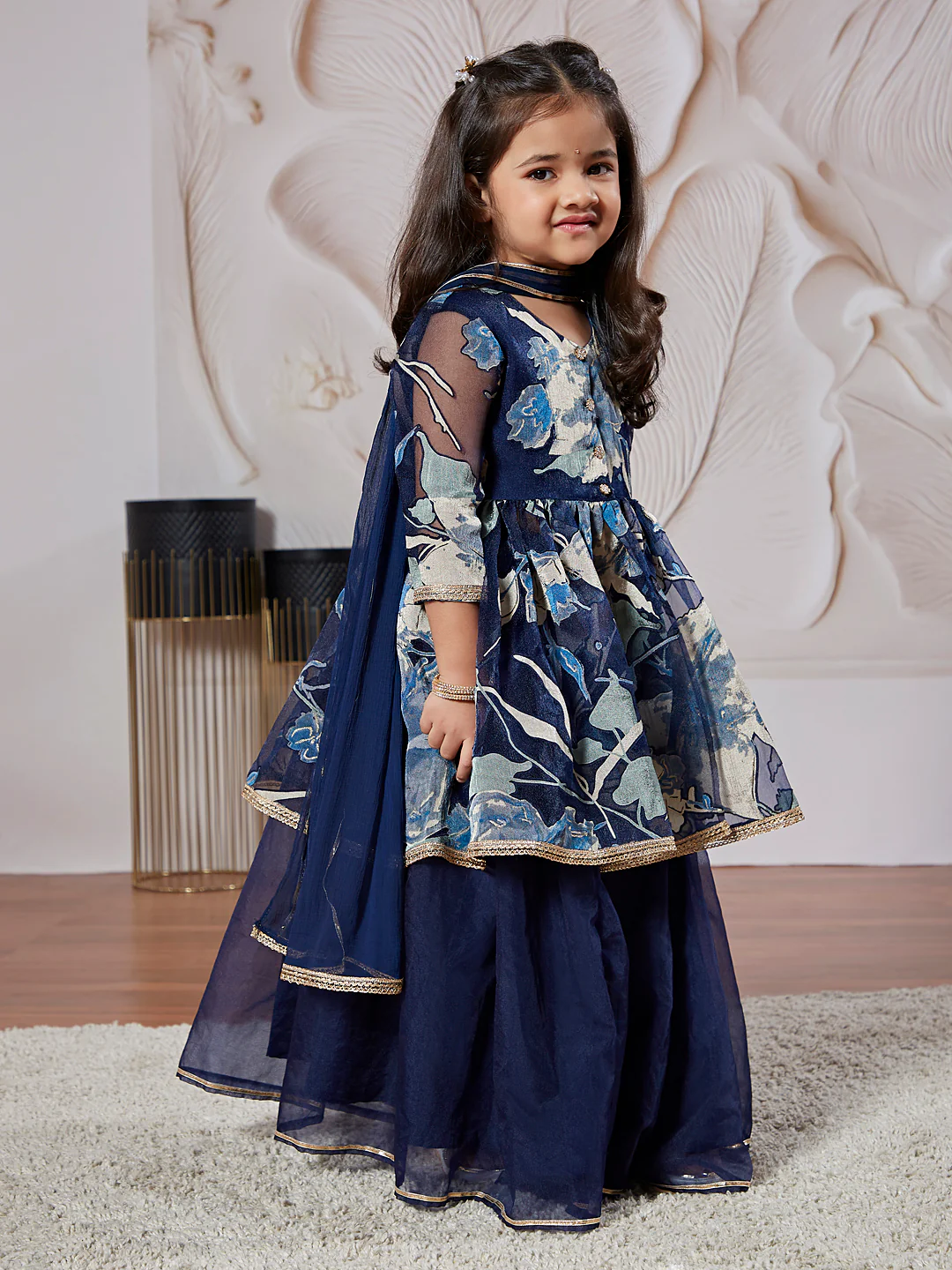 Girl's' Navy Blue Girl's Lehenga Choli - Image 3