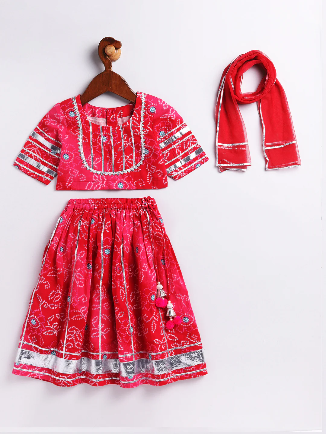 Girl's' Pink Lehenga Choli With Dupatta - Image 3