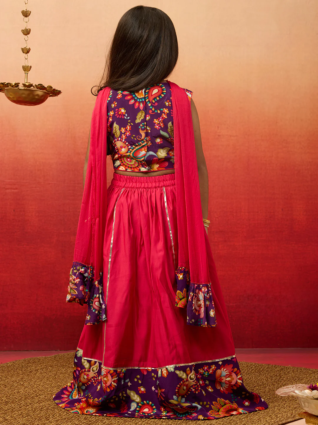 Vastramay Girls' Purple Crepe Lehenga Set with Paisley Embroidery - Image 6