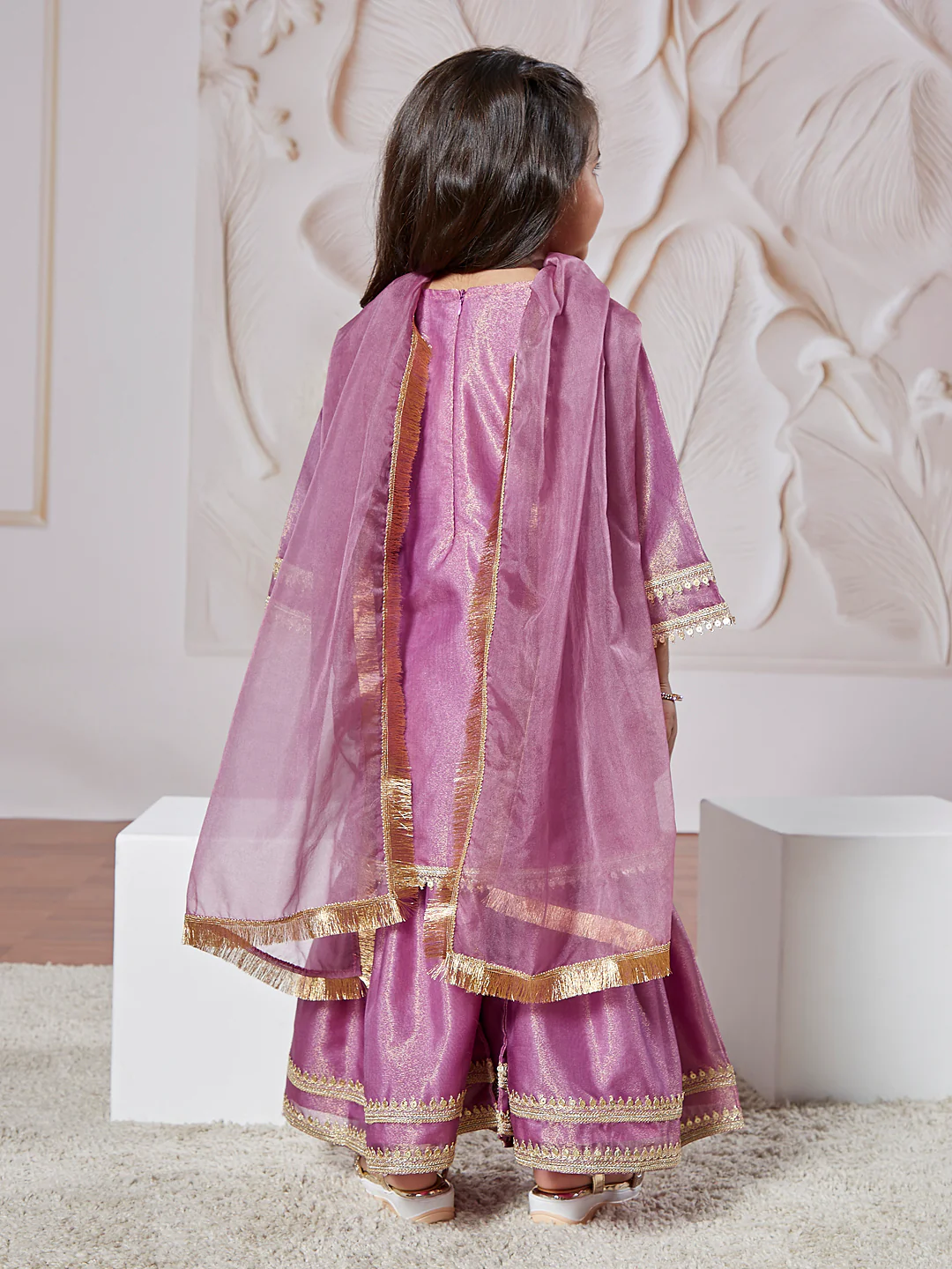 Girl's' Purple Kurta Sharara Set With Dupatta - Image 5