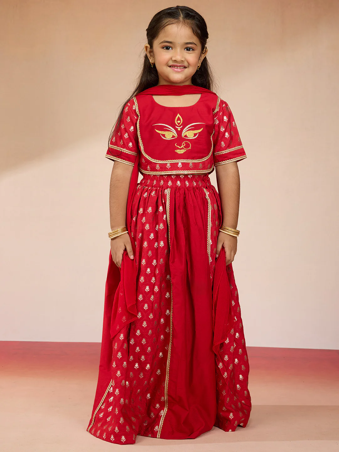Vastramay Girls Red Viscose Lehenga Set - Image 2