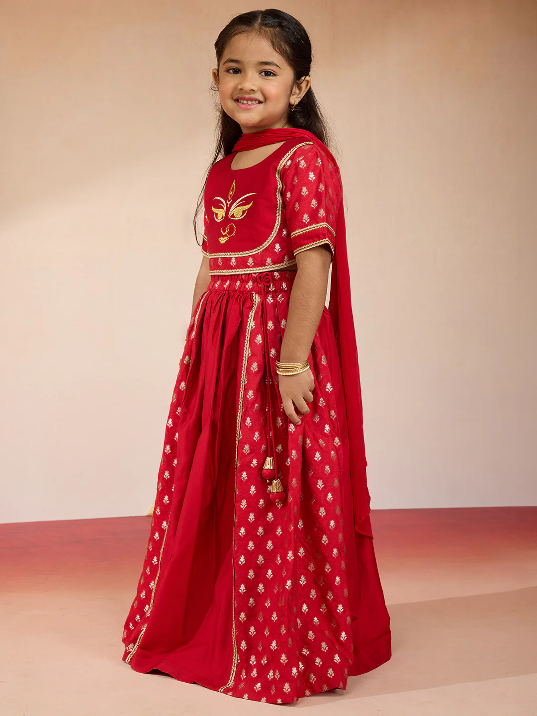 Vastramay Girls Red Viscose Lehenga Set - Image 4