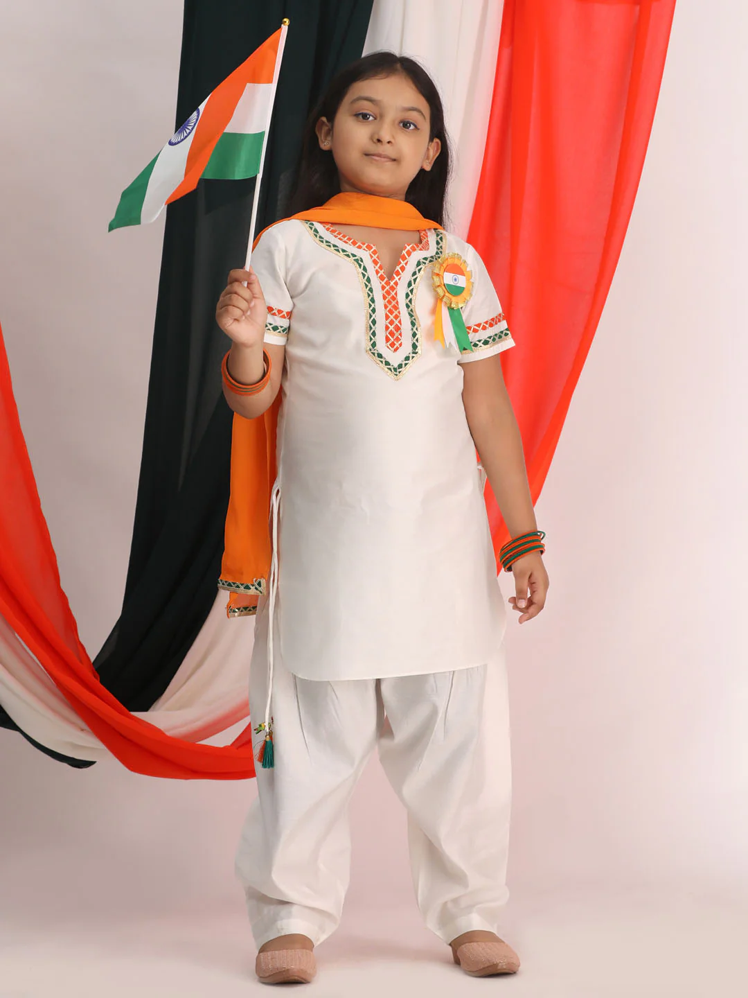Girl's Republic Day Special White Kurta Salwar Set