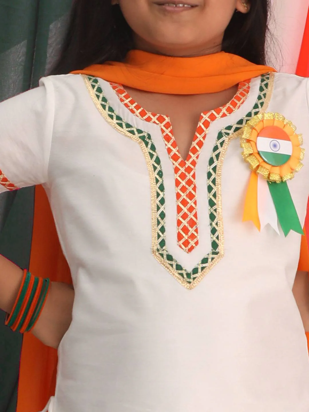 Girl's Republic Day Special White Kurta Salwar Set - Image 6