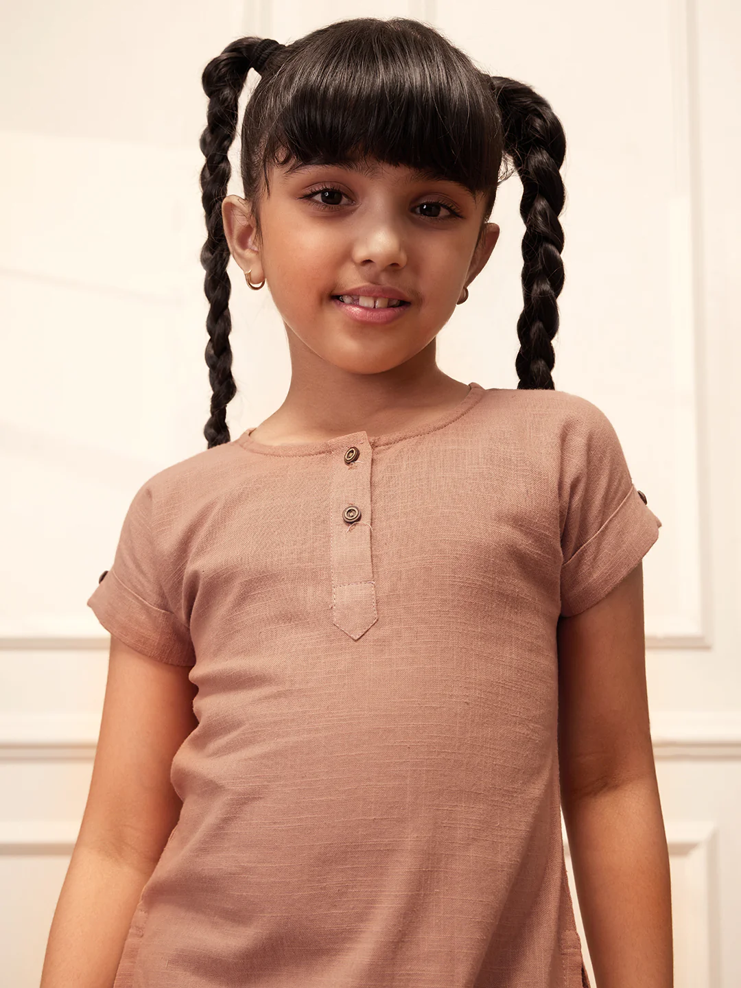Girl's Rose Pink Cotton Yoga Kurta Set - Image 7