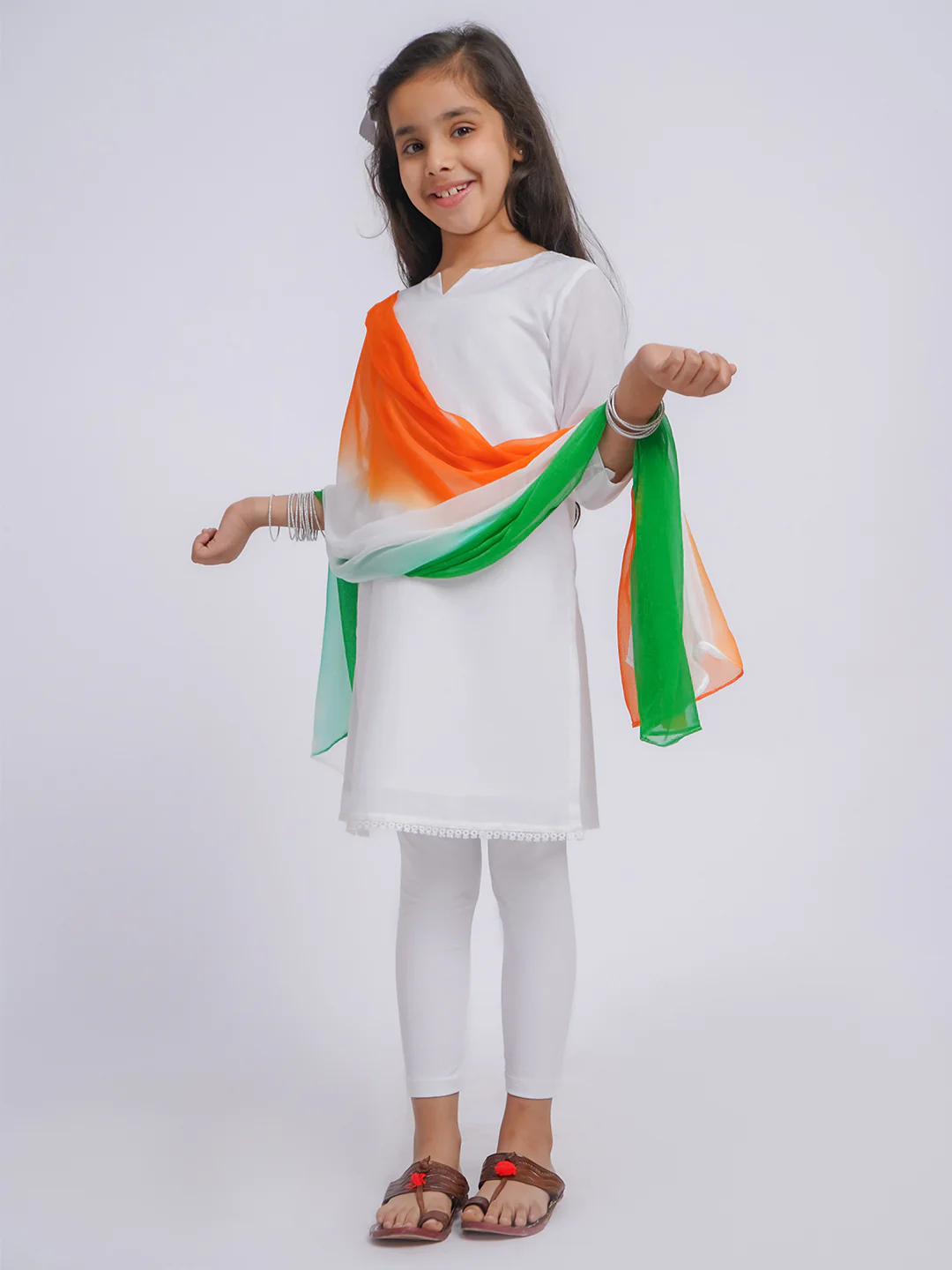 Girl's' White Kurta, Leggings And Dupatta - Image 7