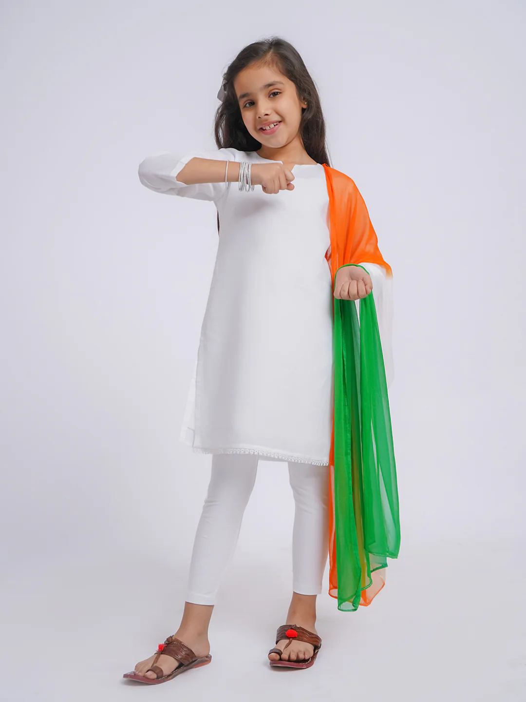 Girl's' White Kurta, Leggings And Dupatta - Image 8