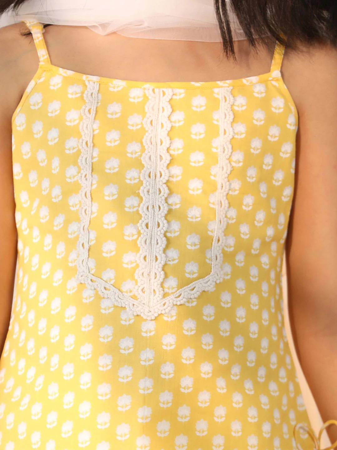 Girl's' Yellow And White Kurta, Sharara And Dupatta Set - Image 4