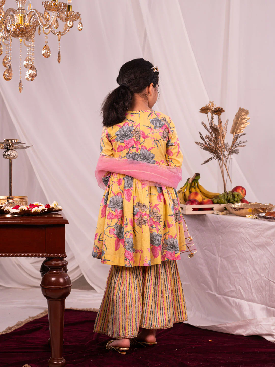 Girl's' Yellow Kurta And Sharara Set - Image 3