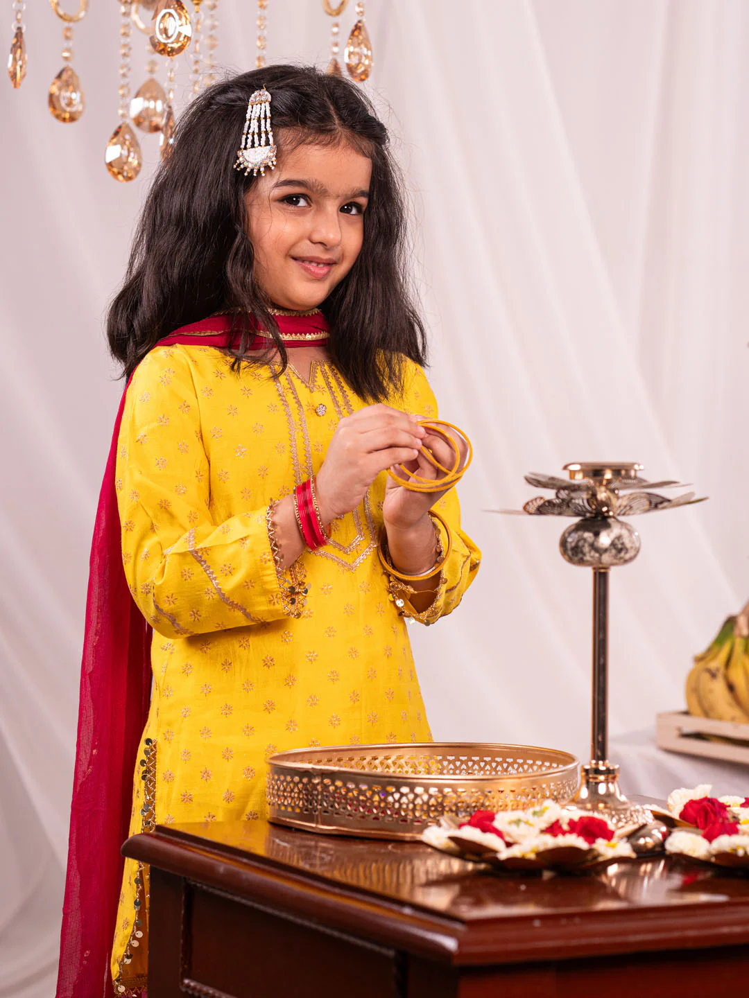Girl's Yellow Kurta Salwar And Dupatta Set