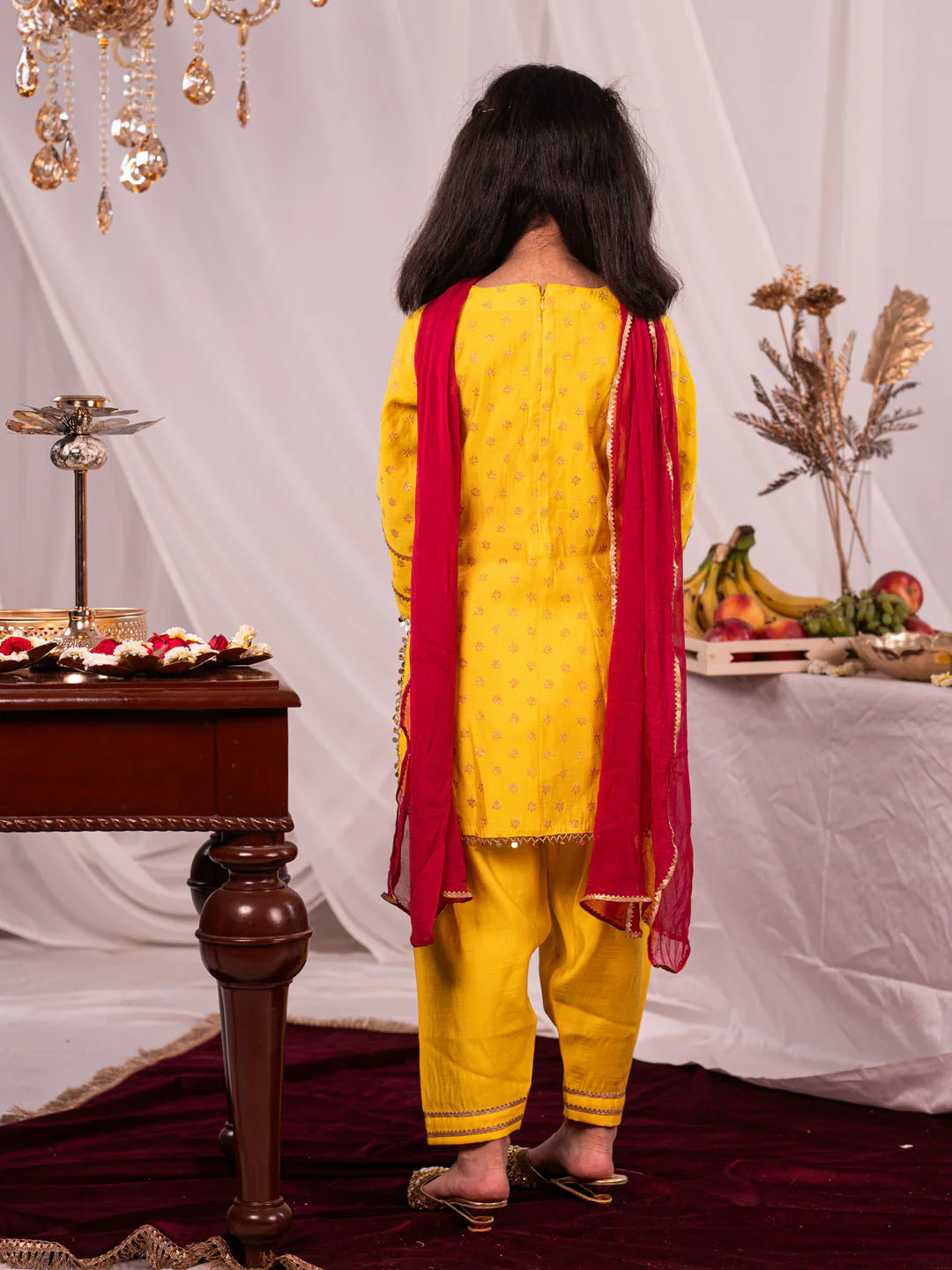 Girl's Yellow Kurta Salwar And Dupatta Set - Image 3