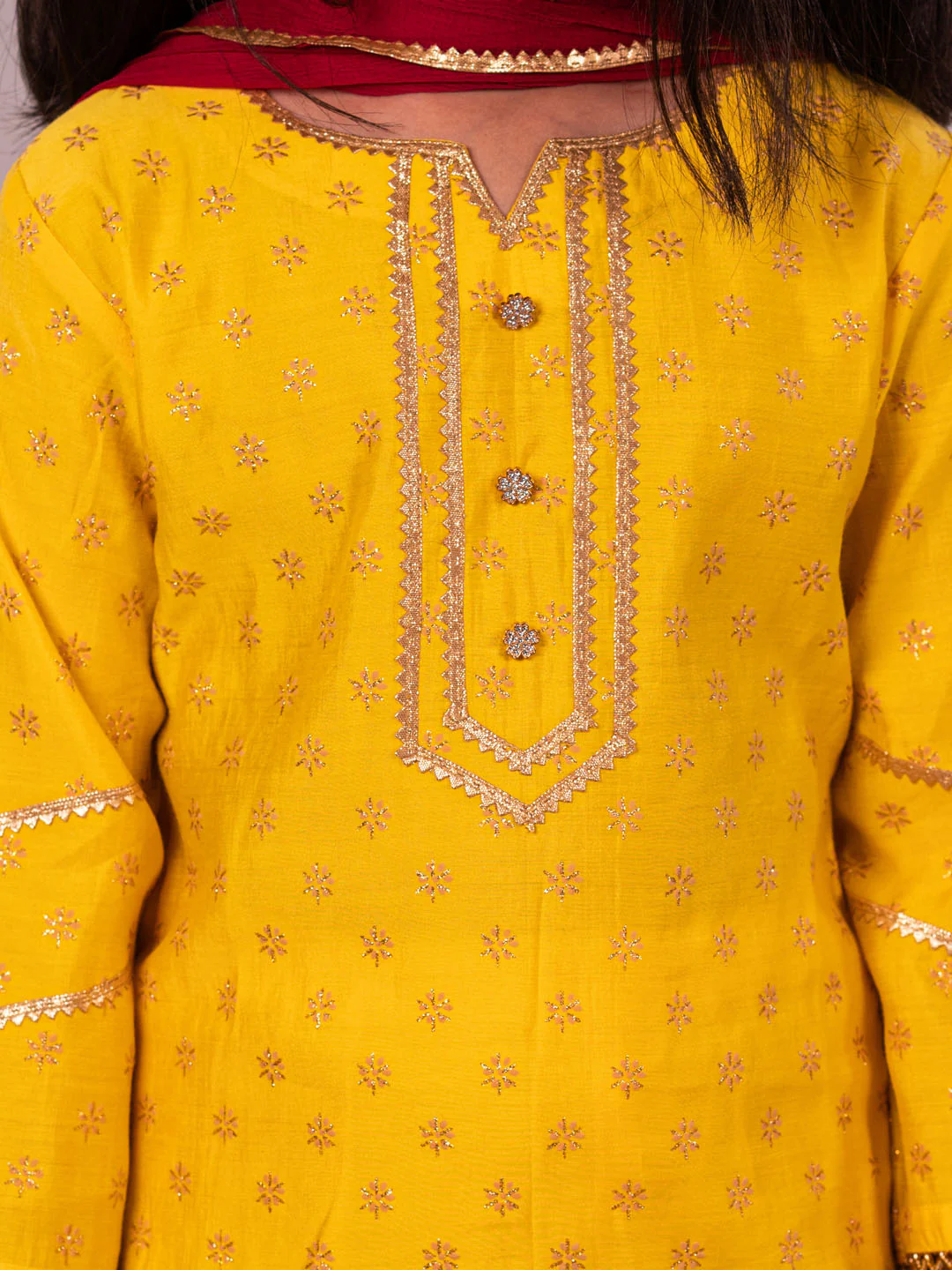 Girl's Yellow Kurta Salwar And Dupatta Set - Image 4