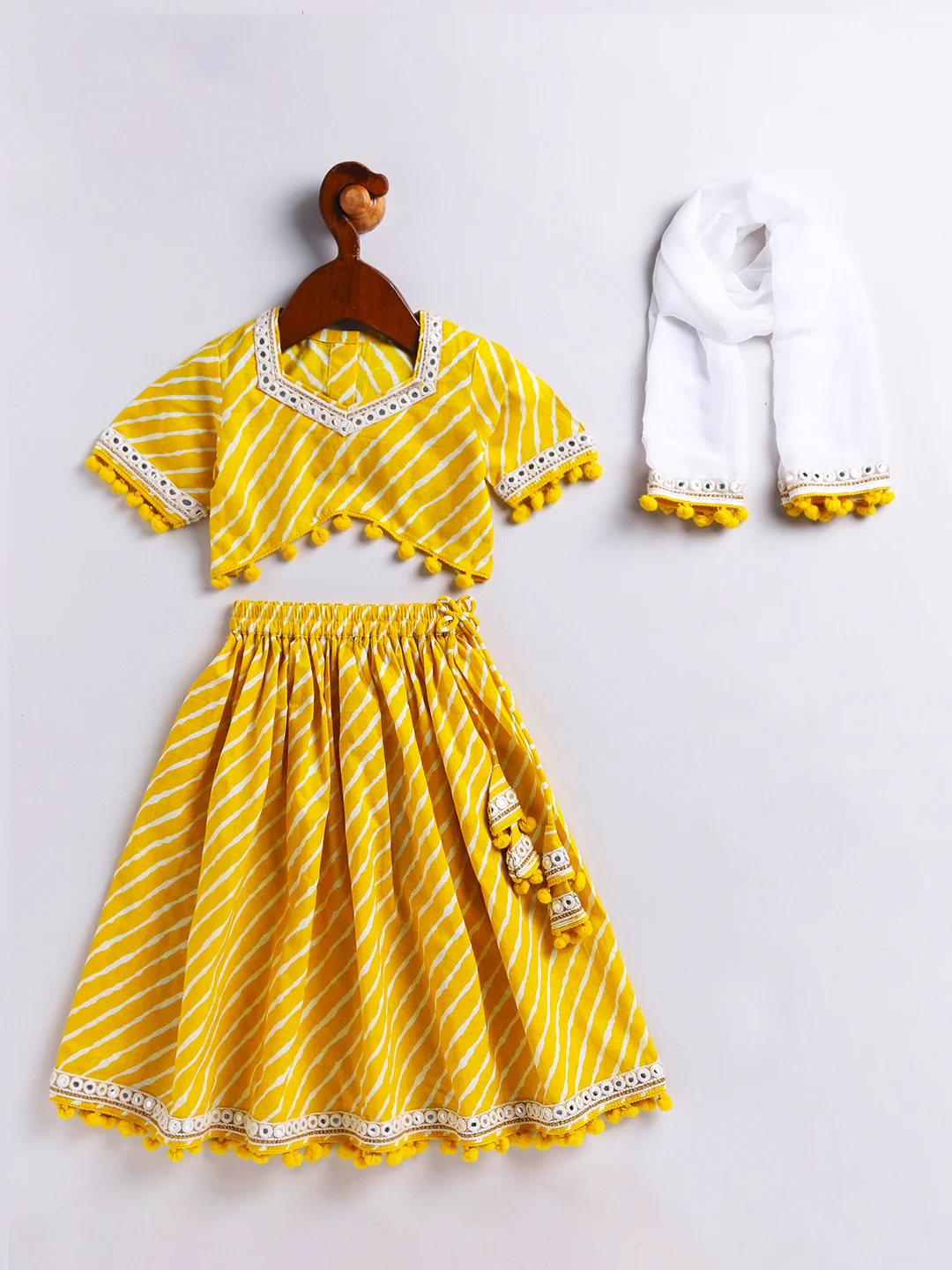 Girl's' Yellow Lehenga Choli With Dupatta - Image 3
