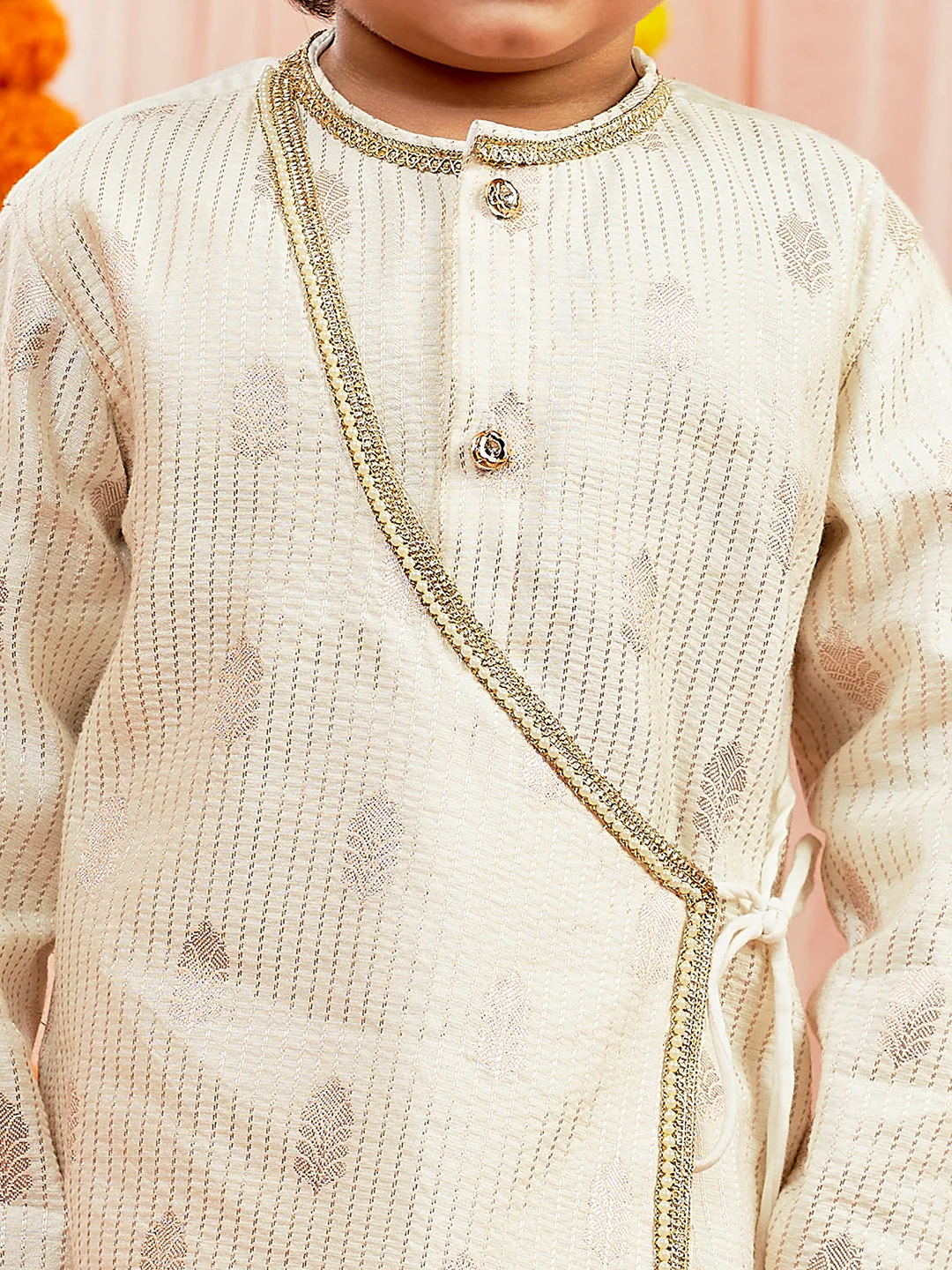 Infant Boy's Cream Silk Blend Kurta And Dhoti Set - Image 2