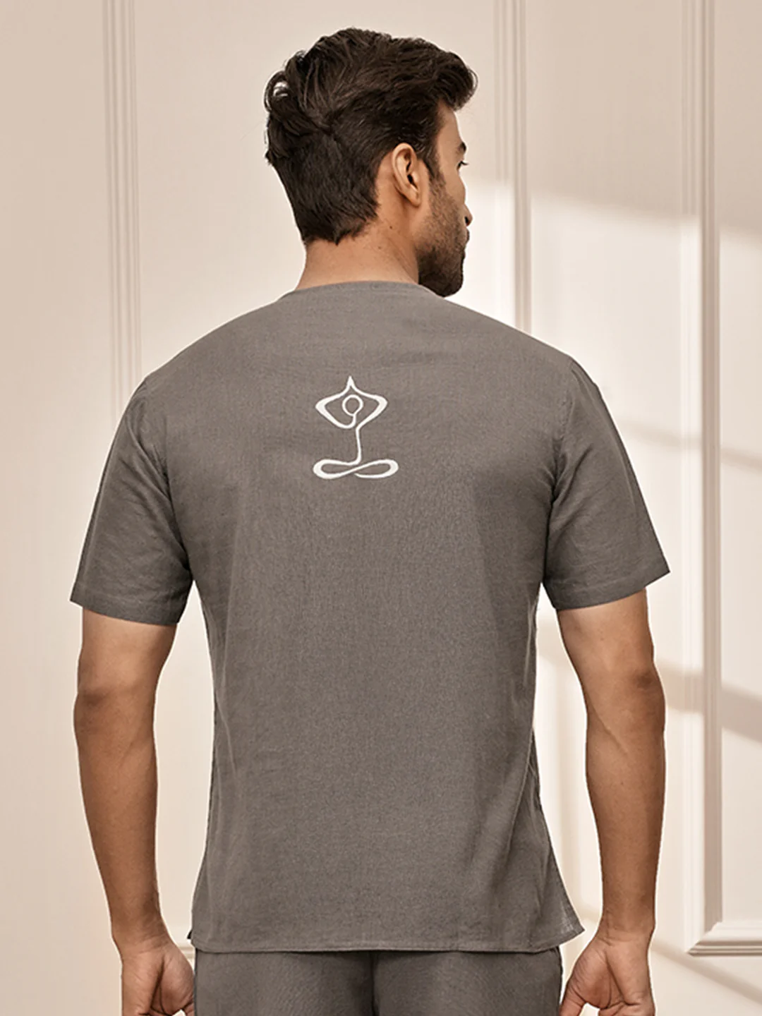 Men Mud Brown Cotton Flex Yoga Kurta - Image 4
