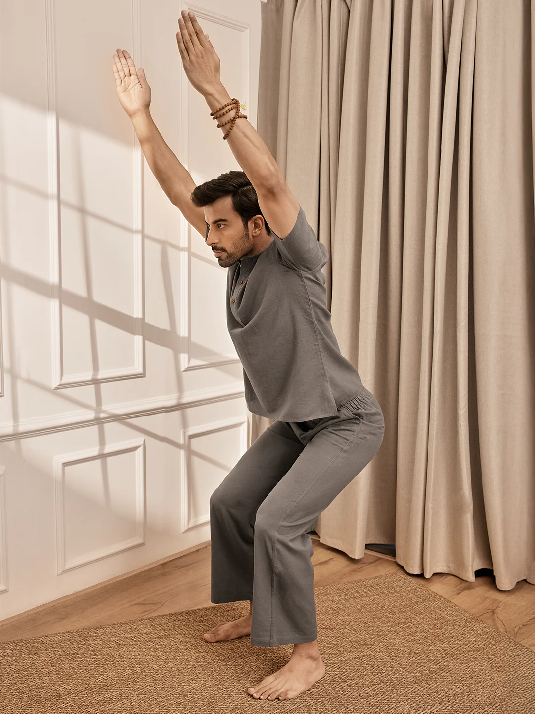 Men Mud Brown Cotton Flex Yoga Kurta - Image 6