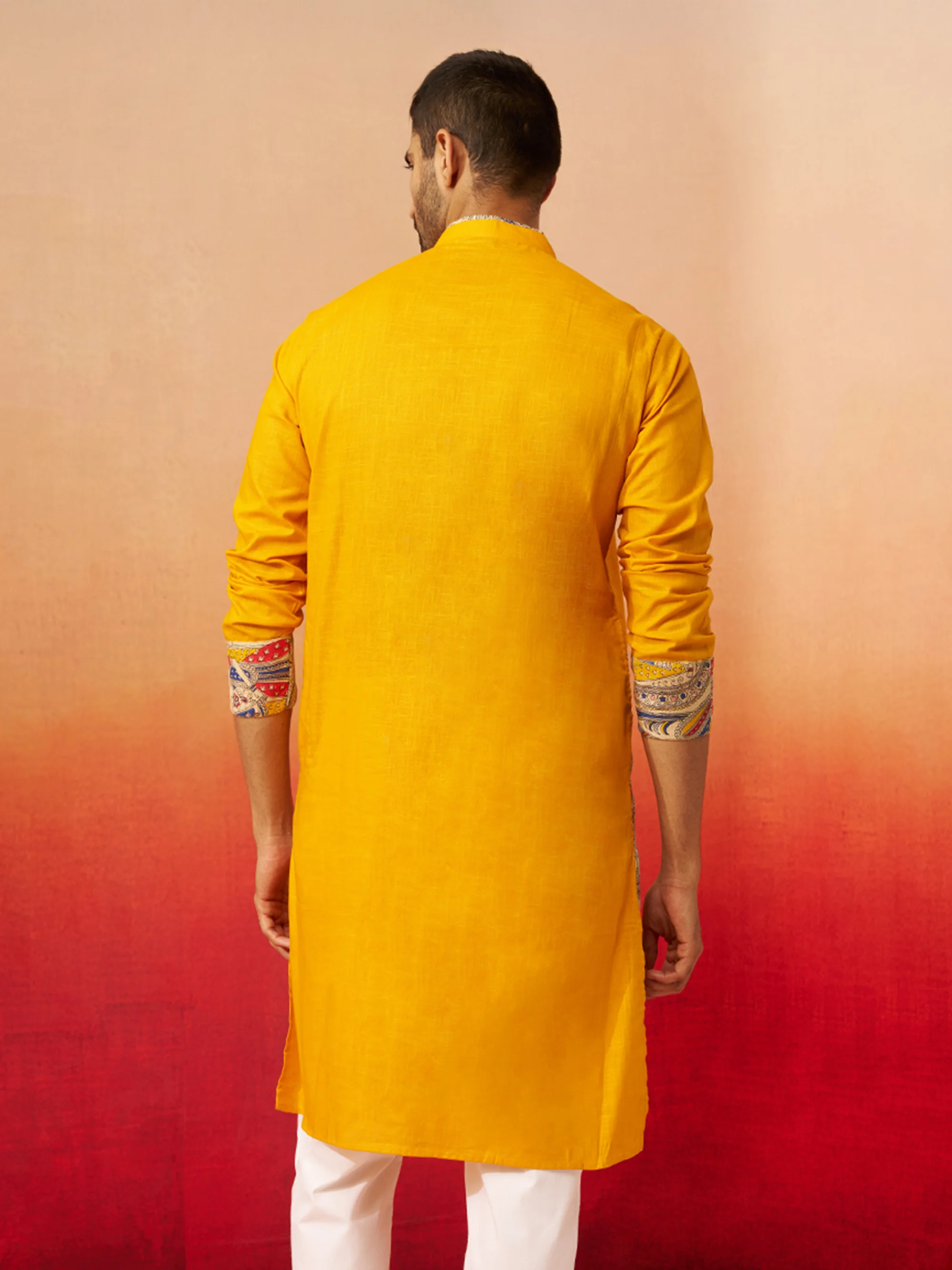 Vastramay Men Yellow Cotton Digital Print Kurta - Image 5