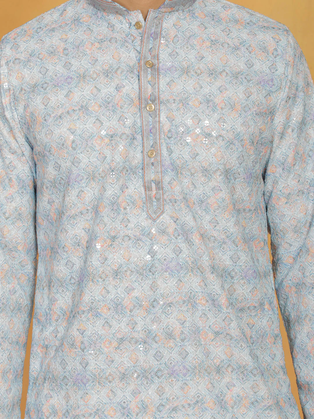 Men's Aqua Cotton Blend Kurta - Image 4