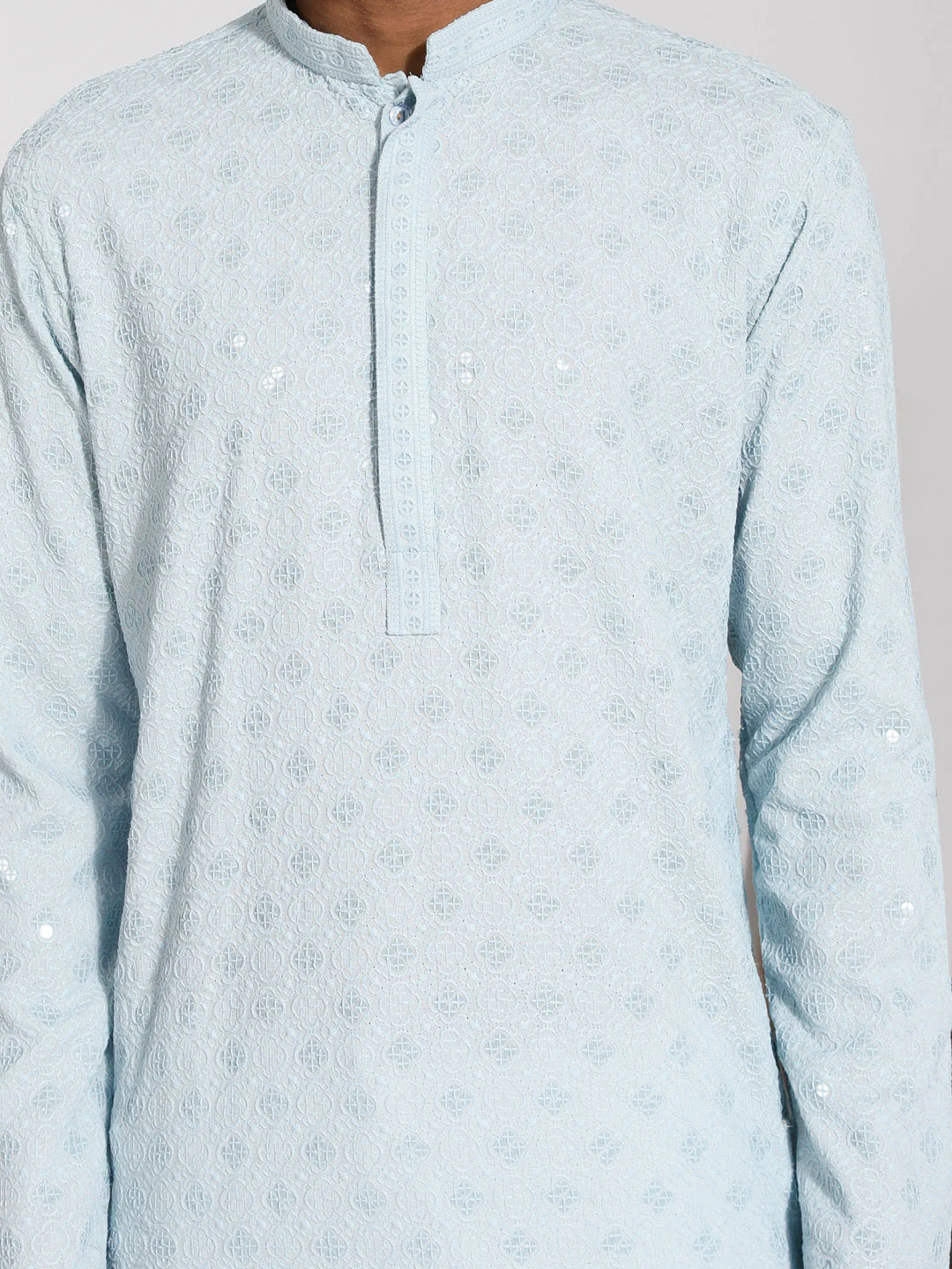 Men's Aqua Rayon Kurta And Pyjama Set - Image 4