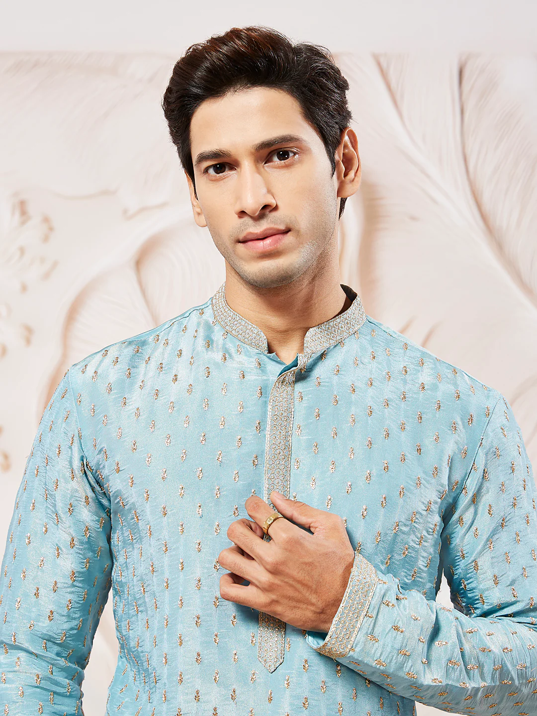 Men's Aqua Tissue Silk Kurta - Image 3
